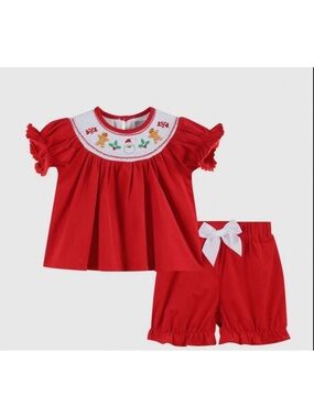 Holiday Red Smocked Gingerbread Kids Matching Set